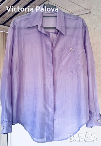 Копринена риза vintage MISS YOU цвят лавандула, снимка 3 - Ризи - 51983422