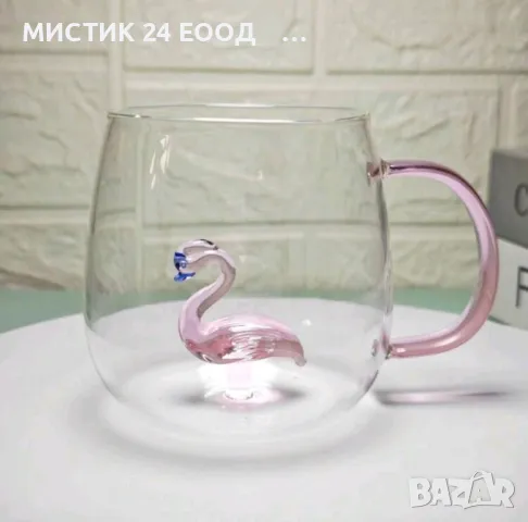 Стъклена Термоустойчива Чаша с 3D ефект Розово Фламинго , снимка 2 - Чаши - 49444056