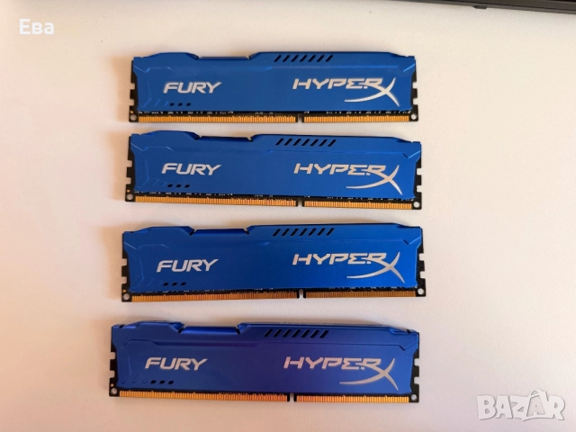 4 броя RAM памет за настолен комютър Kingston HyperX Fury Blue 8GB DDR3 1600MHz