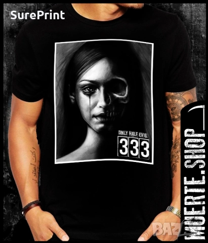Черна тениска с щампа ONLY HALF EVIL