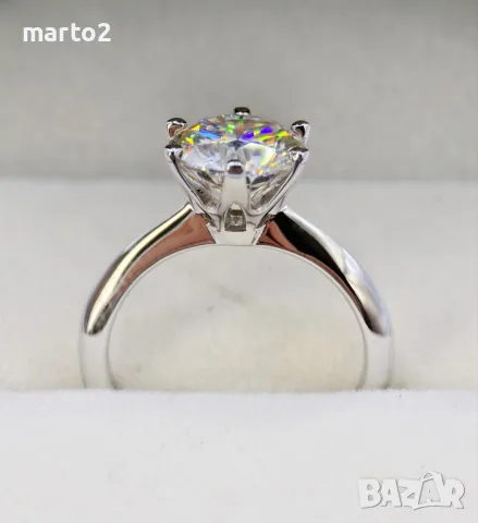 Елегантен Сребърен 925 Пръстен с 3 Каратов Мойсанит!!!, снимка 5 - Пръстени - 40518561