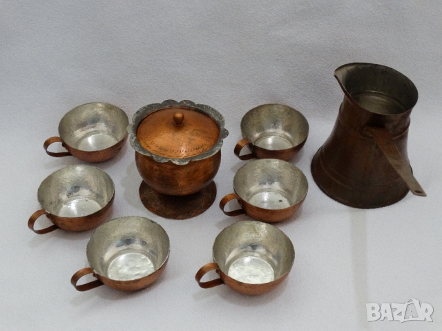 Меден сервиз за кафе  - 6 чаши, джезве, захарница и поднос- КОВАНА МЕД, снимка 6 - Други стоки за дома - 36044552