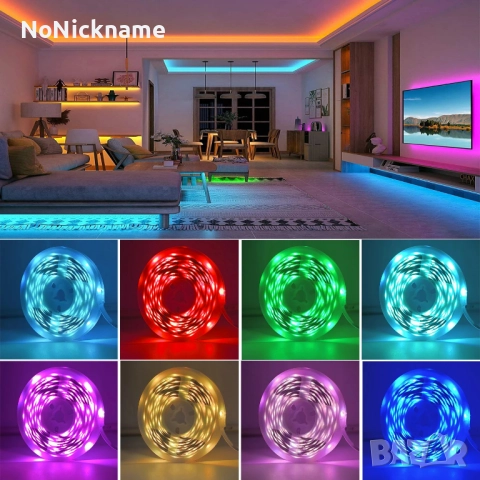 RGB LED лента 10m LED стайна лампа с APP контрол, гъвкава лента за декорация на стая, спалня, хол, снимка 3 - Лед осветление - 52611257