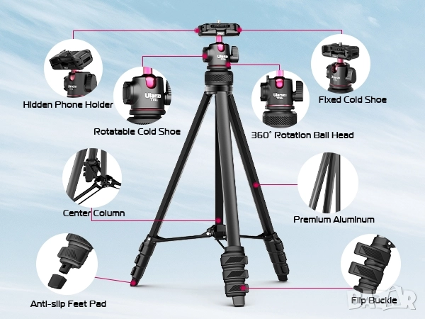 ULANZI TT51 Компактен Трипод за Мобилни Устройства и Камери, снимка 9 - Чанти, стативи, аксесоари - 52230848