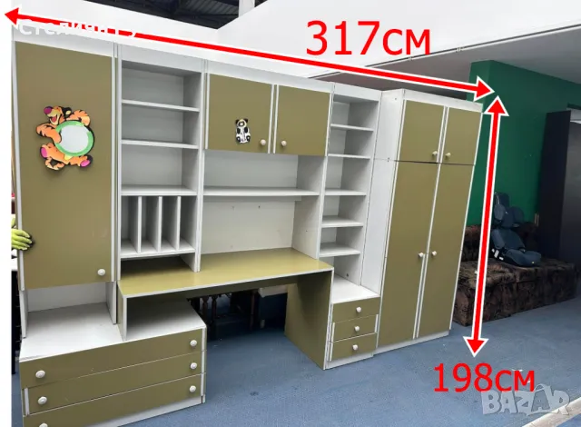 4495 холна модулна секция / шкаф 317 / 198 см с гардероб -цена  160 лв -  високa 198 см - модулна вс, снимка 1 - Секции и витрини - 48910314