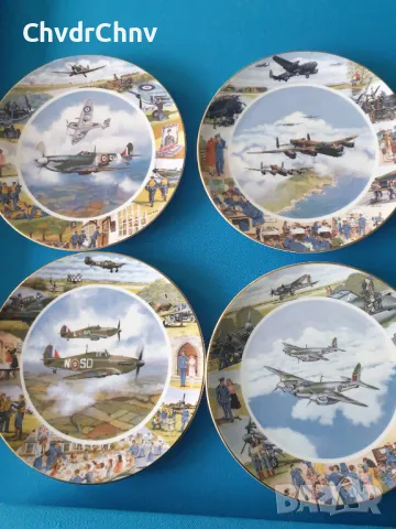 4бр Royal Doulton английска колекционерска декоративна порцеланова чиния-картина/самолети