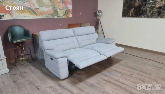 Сив диван от плат тройка с електрически релаксиращ механизъм, снимка 12 - Дивани и мека мебел - 52826141
