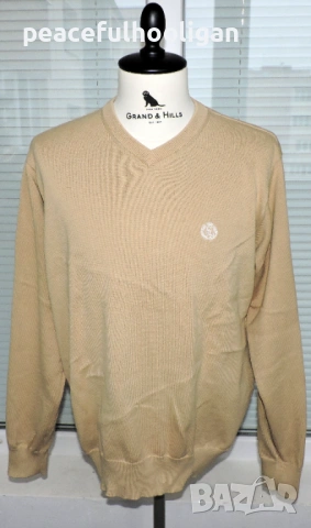 Henri Lloyd Mens Light Beige V-Neck Long Sleeve Cotton Casual Jumper Size Large