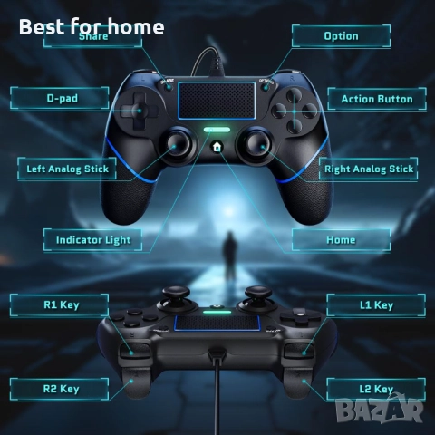 DIANVEN PS4 кабелен контролер за компютър, снимка 6 - Джойстици и геймпадове - 52564842
