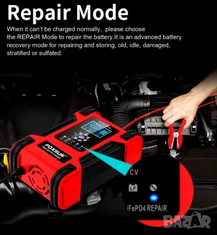 ЗАРЯДНО ЗА АКУМУЛАТОР, УМНО, ИМПУЛСНО, 12V 12A, 24V 6A, ЗА КОЛА, ТЯГОВ, AGM, GEL, VRLA, СТАРТОВ, UPS, снимка 11 - Аксесоари и консумативи - 49424950