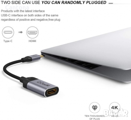 Адаптер QGeeM, USB-C мъжки - HDMI 4K женски, снимка 4 - Кабели и адаптери - 36038770