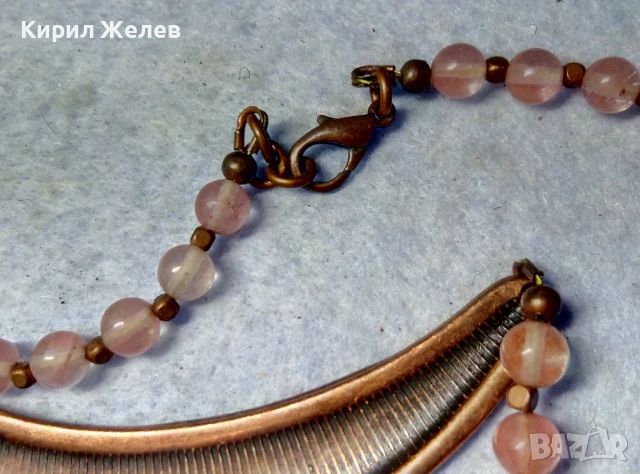 РАЗКОШНА ОРНАМЕНТИРАНА МЕДНА ОГЪРЛИЦА с РОЗОВ КВАРЦ РЕТРО АРТ БИЖУ 41793, снимка 6 - Колиета, медальони, синджири - 51371662