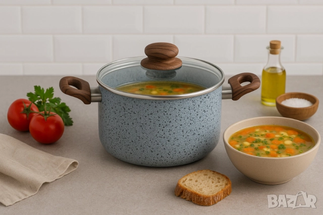 Тенджера Voltz Siena, Дълбока, Мраморно каменно керамично покритие, Светло сив