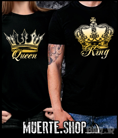 Тениски с щампи за двойки, комплект QUEEN AND KING CROWNS, снимка 1 - Тениски - 36142932