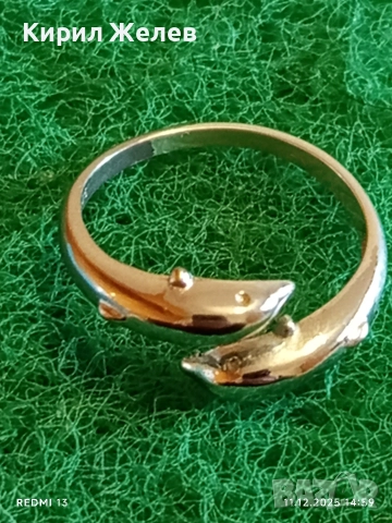 Римантичен сребърен пръстен два делфина много красив стилен дизайн 52406, снимка 2 - Пръстени - 52736284