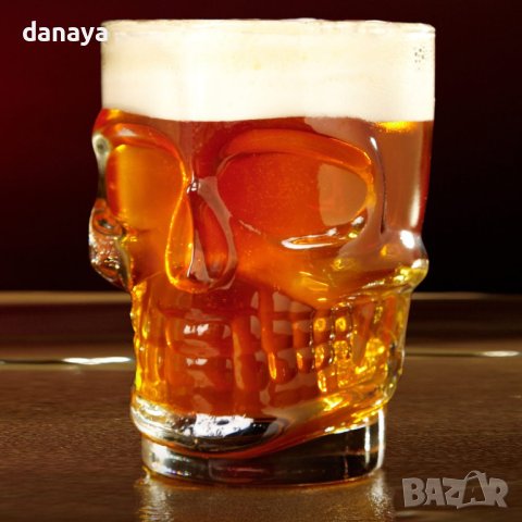 684 Стъклена халба за бира Череп, 500мл, комплект от 2 броя, снимка 8 - Чаши - 44172870