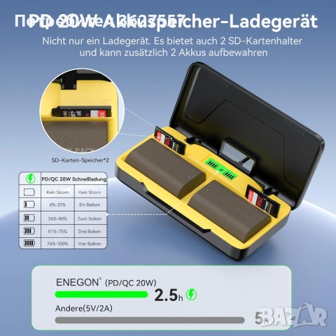 Батерия ENEGON LP-E6/LP-E6N 20W Dual Battery за фотоапарати Canon, снимка 2 - Батерии, зарядни - 53151780