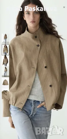 Раирано бомбър яке от лен на Massimo Dutti, снимка 6 - Якета - 55772711