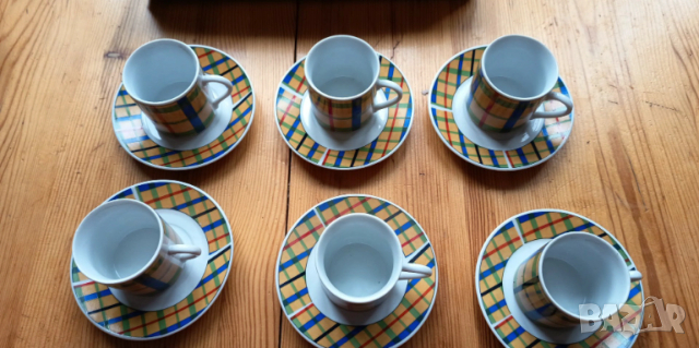 Сервиз за късо кафе, декор тартан/каре, снимка 5 - Сервизи - 53391474