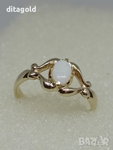 Нов 14К златен пръстен с естествен опал AAA Rainbow FullFlash, снимка 1