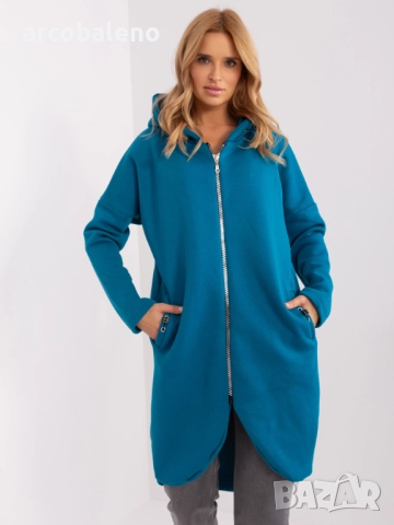 Дълъг дамски преходен суичър с качулка и цип Tina, 2цвята , снимка 2 - Суичъри - 52931180