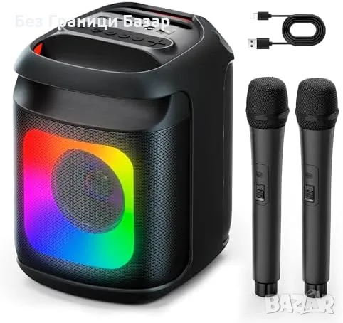 Нова Bluetooth караоке система с дълбок бас 2 микрофона AUX LED светлини за деца възрастни, снимка 8 - Караоке - 55941514