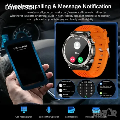 Водоустойчив Мъжки Смарт Часовник с Фенерче, 600mAh Голяма Батерия4.32см Голям HD Дисплей, снимка 9 - Смарт часовници - 49358974