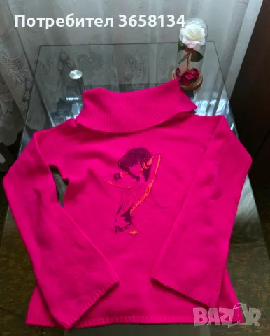 Цикламен дамски пуловер с дълъг ръкав