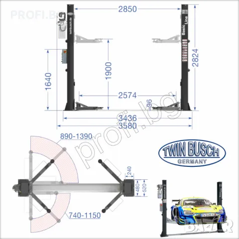 Подемник 4.2t BASIC LINE Grey TWIN BUSCH с електромагнитно отключване , снимка 4 - Подемници - 47606770