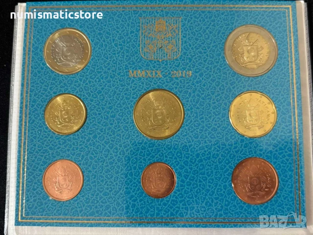 Ватикана 2019 г. - комплектен сет от 1 цент до 2 евро BU, снимка 2 - Нумизматика и бонистика - 50729702