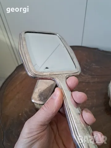 винтидж посребрен комплект Фасетирано огледало с две четки  5/2, снимка 4 - Антикварни и старинни предмети - 49081843