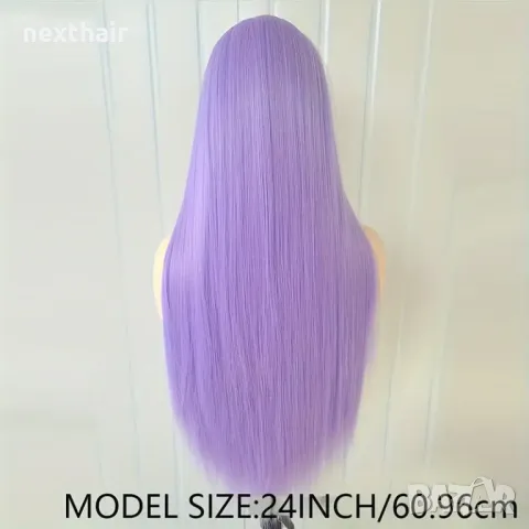 Светло лилава права синтетична перука с дантелена предна част лейс фронт, снимка 7 - Аксесоари за коса - 47370692