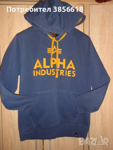 Alpha Industries мъжки син суичър с качулка размер S , снимка 2 - Спортни дрехи, екипи - 51474587