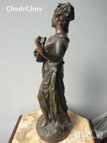 ЦАМ статуетка 48см-3кг/стара метална скулптура/метална фигура на жена-музикантка, снимка 4 - Антикварни и старинни предмети - 49232083