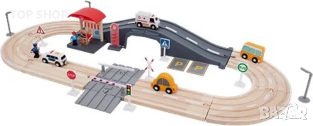 Дървена писта с колички и  аксесоари 41 части от Mini Matters