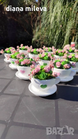 Сладурски чашки с нежни цветлета в зелено и розово!!, снимка 11 - Декорация за дома - 52069049