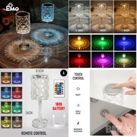 Конусовидна декоративна настолна лампа с usb кабел и дистанционно - Тип кристална лампа., снимка 10 - Настолни лампи - 48241866