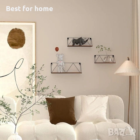 Комплект от 3 дървени стенни рафта EYMPEU в рустик стил от метал и дърво, снимка 5 - Етажерки - 53733603