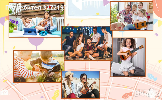 Детска Китара, Укулеле - 17 инча, около 45 см.,4 струни, снимка 11 - Струнни инструменти - 44589689