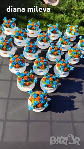 Сладурски чашки с нежни цветлета в синьо и оранжево!!, снимка 7 - Декорация за дома - 52934862