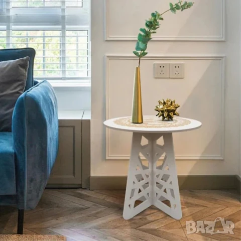 Стилна малка масичка за кафе, Кръгла, Подходяща за тераса или балкон, снимка 2 - Маси - 51101245