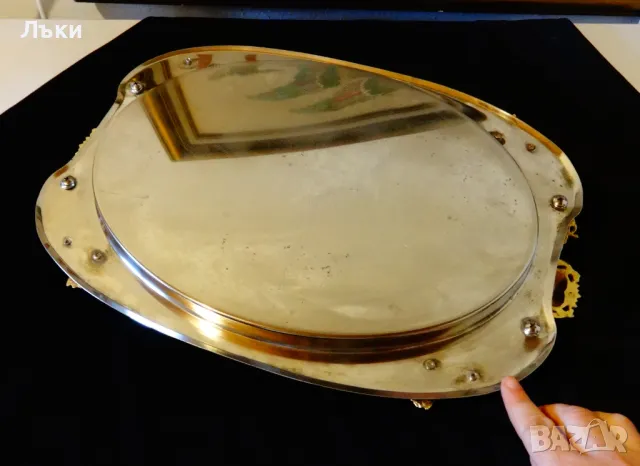 Посребрен поднос,пауни,позлатени дръжки. , снимка 9 - Антикварни и старинни предмети - 50194391