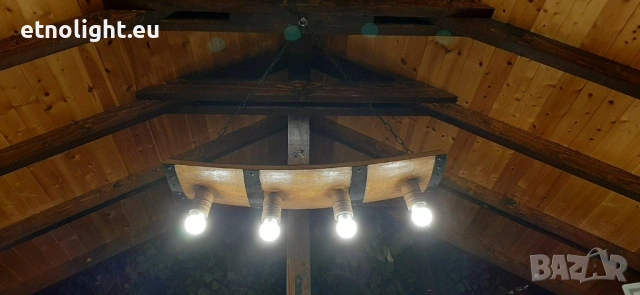 Полилеи от автентични рестарирани бъчви с ръчно изработени дървени чашки, снимка 13 - Полилеи - 48942453