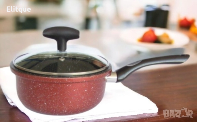 Касерола с капак Rosberg R51321G18, 18см./1.8л., Мраморно покр., Индукция, Бордо меланж