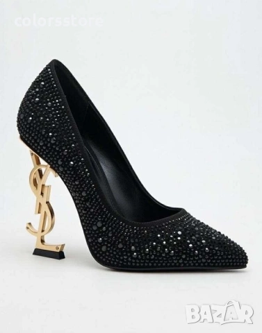 Обувки на ток - черни с камъчета и златист ток - Y1L , снимка 2 - Дамски обувки на ток - 33867267