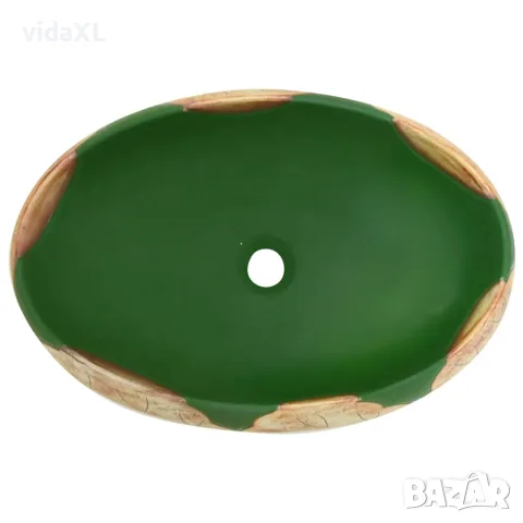 vidaXL Мивка за плот, зелено и кафяво, овална, 59x40x15 см, керамика, снимка 6 - Мивки - 56146197