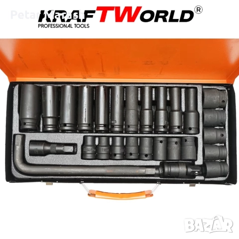 Комплект ударни вложки 27 части KraftWorld – 1/2″, с удължител и ударен кардан, снимка 3 - Други инструменти - 51452333