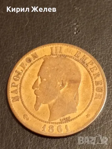 Рядка монета 10 сантима 1861г. Франция Император Наполеон трети 30322, снимка 3 - Нумизматика и бонистика - 48940273