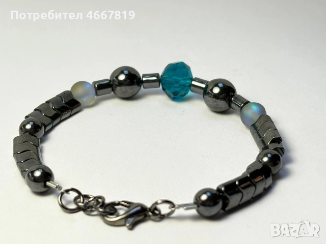 стилна ръчно изработена гривна с естествен хематит , снимка 2 - Гривни - 52683577