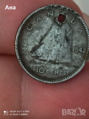 10 цента 1943 Канада Сребро

